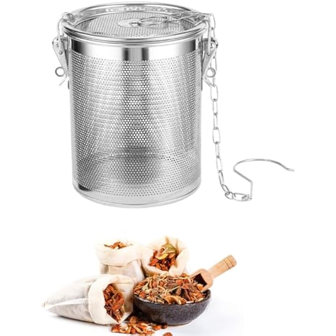 ريحني مصفاة توابل من الفولاذ المقاوم للصدأ للشاي، مصفاة لفصل توابل الحساء، كرة أعشاب شبكية فائقة الدقة مع سلسلة لتحضير أوراق الشاي والتوابل البحرية - Image 2